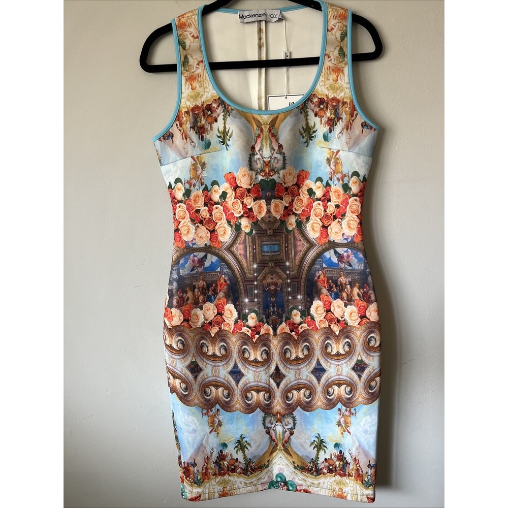 Mackenzie Mode Mid Pencil Dress in Heavenly Angel Print Italian Size M NWT